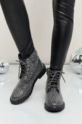 Forever Link Rhinestone Lace-Up Combat Boots - GlowUp Garments
