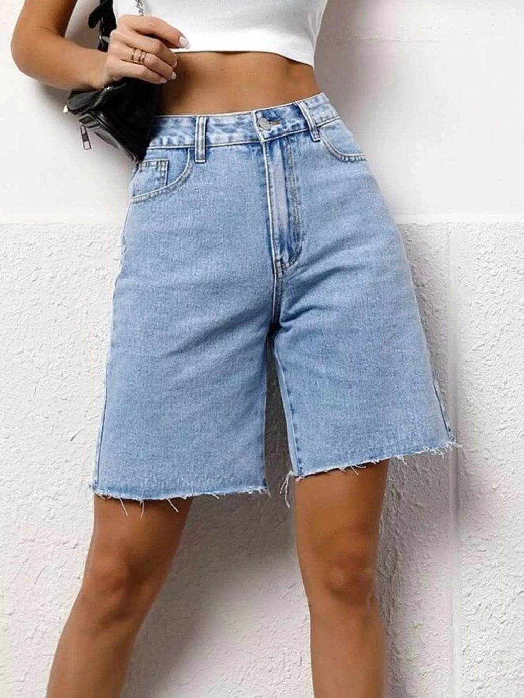 High Waist Denim Shorts - GlowUp Garments