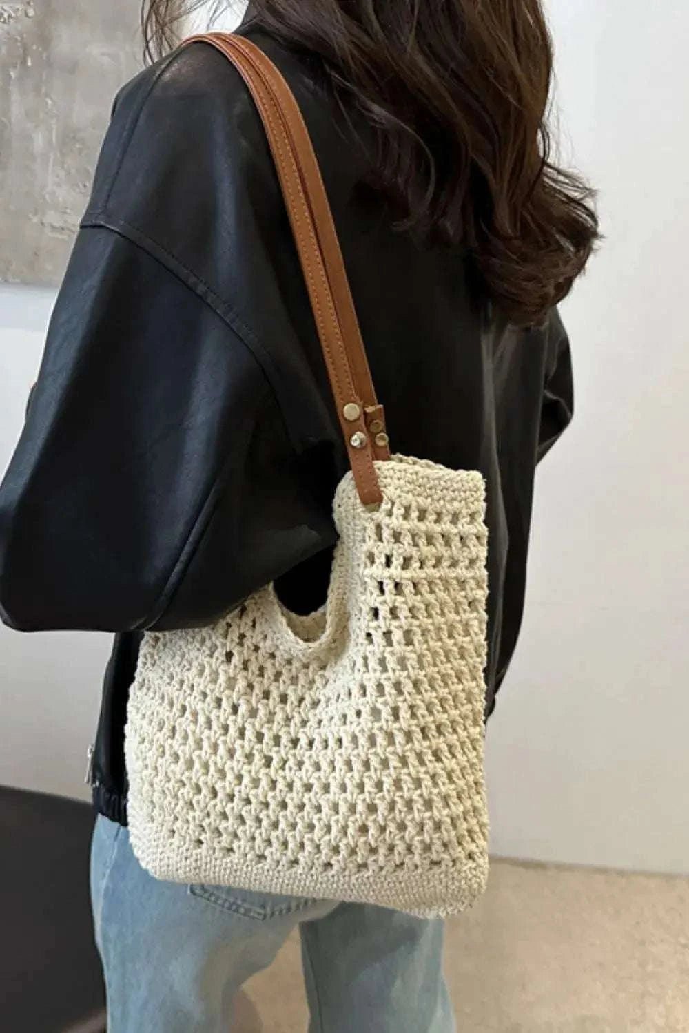Openwork Woven Tote Bag - GlowUp Garments
