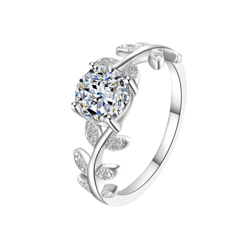 1 Carat Moissanite 925 Sterling Silver Leaf Ring - GlowUp Garments