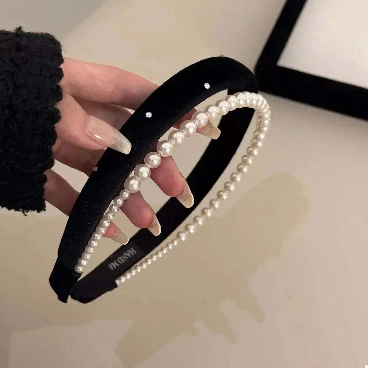 Pearl Embellished Velvet Headband - GlowUp Garments