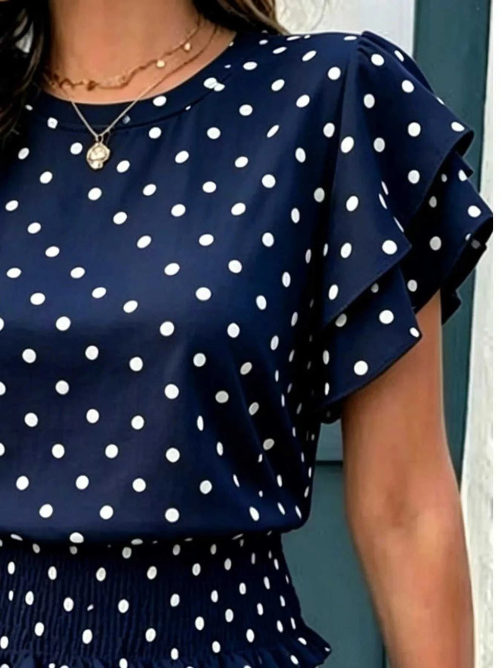 Polka Dot Ruffle Sleeve Blouse - GlowUp Garments