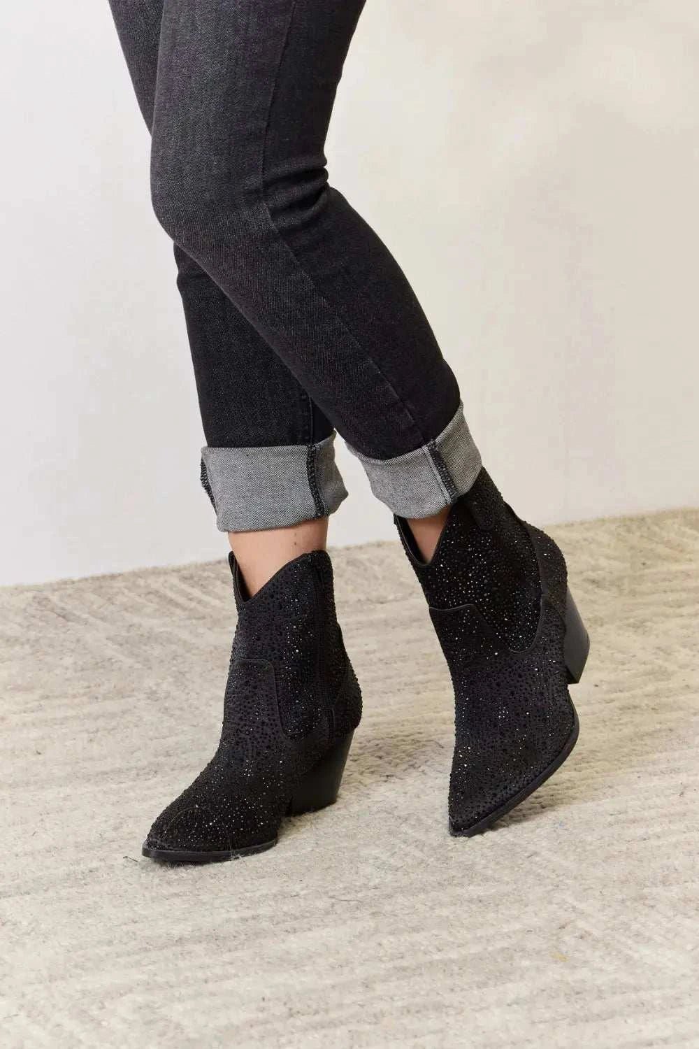 East Lion Corp Rhinestone Ankle Cowboy Boots - GlowUp Garments