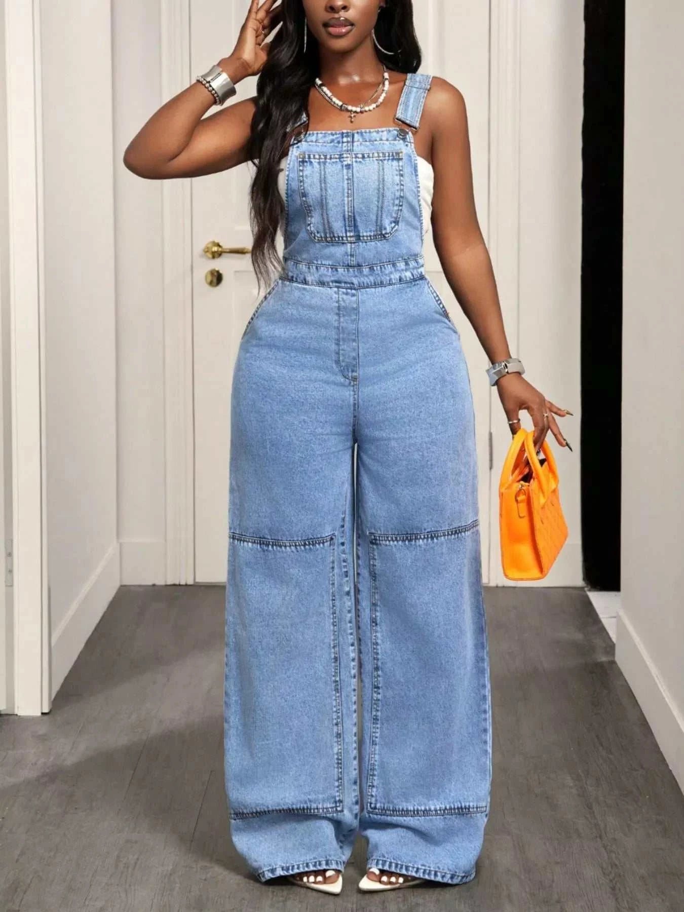 Wide Strap Wide Leg Denim Overalls - GlowUp Garments
