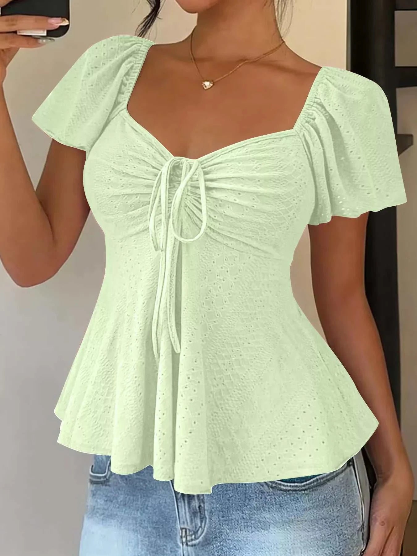 Sweetheart Neck Flutter Sleeve Top - GlowUp Garments