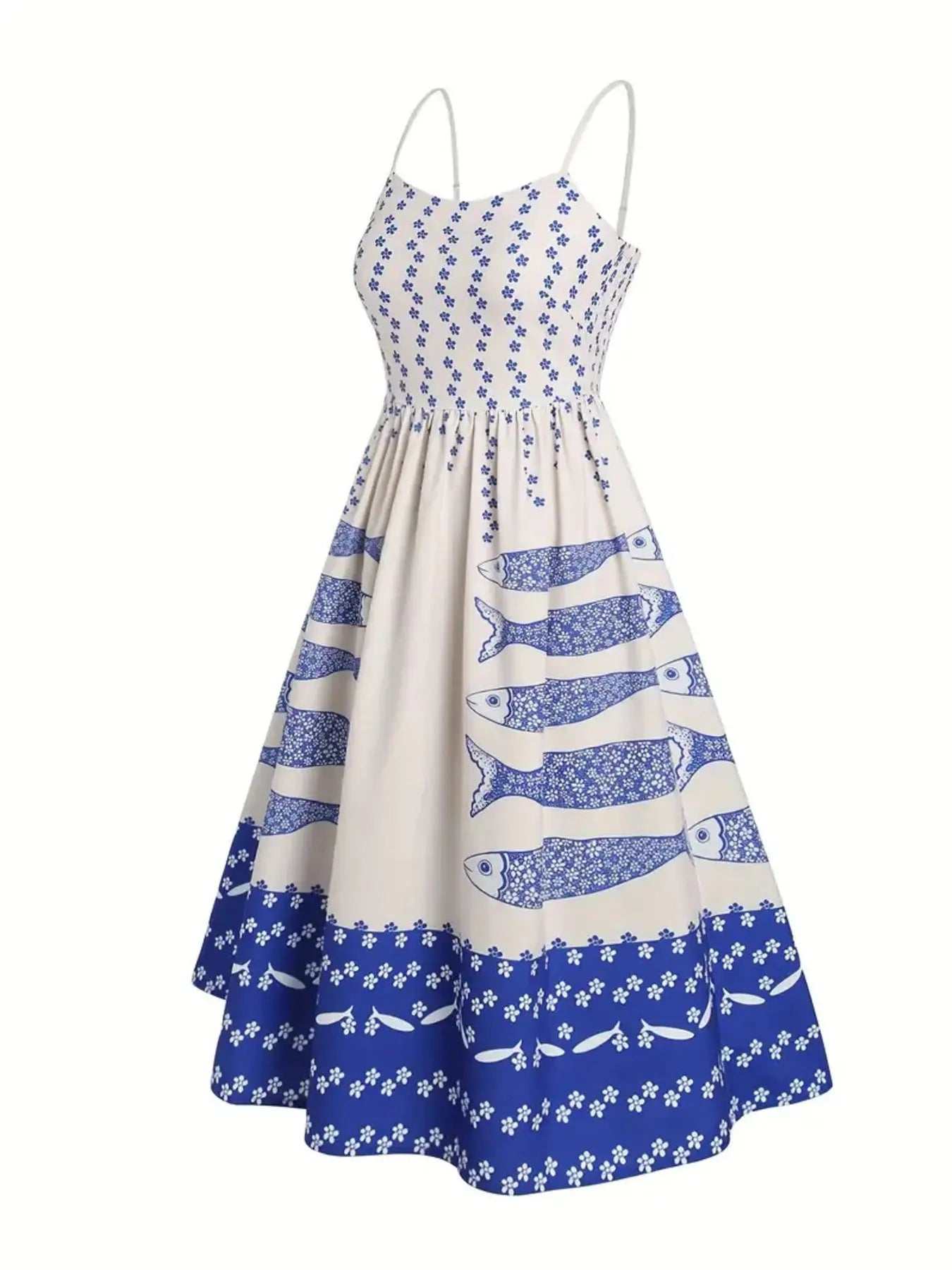 Sardine Print Spaghetti Strap Midi Dress - GlowUp Garments