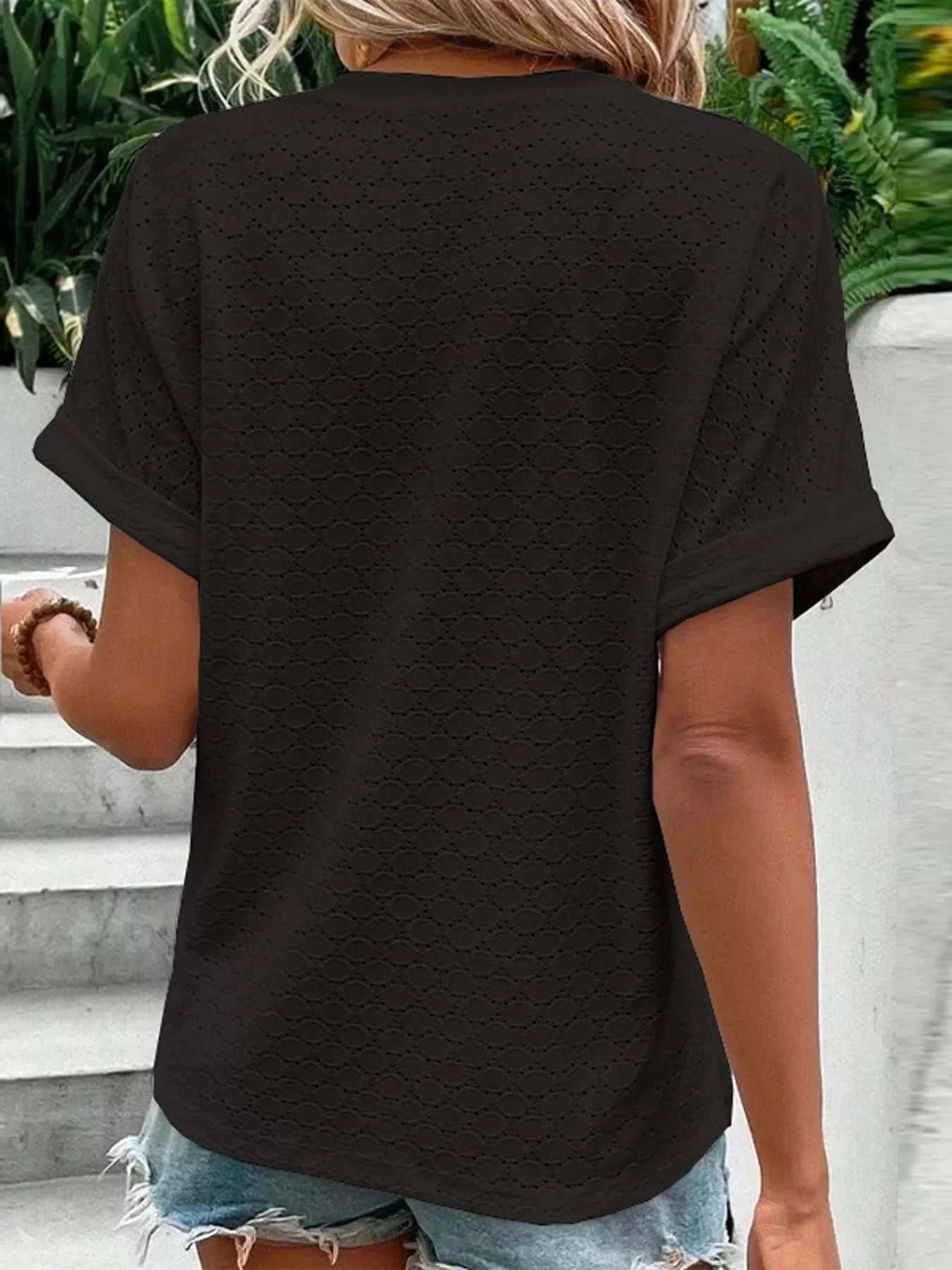 Notched Short Sleeve Top - GlowUp Garments