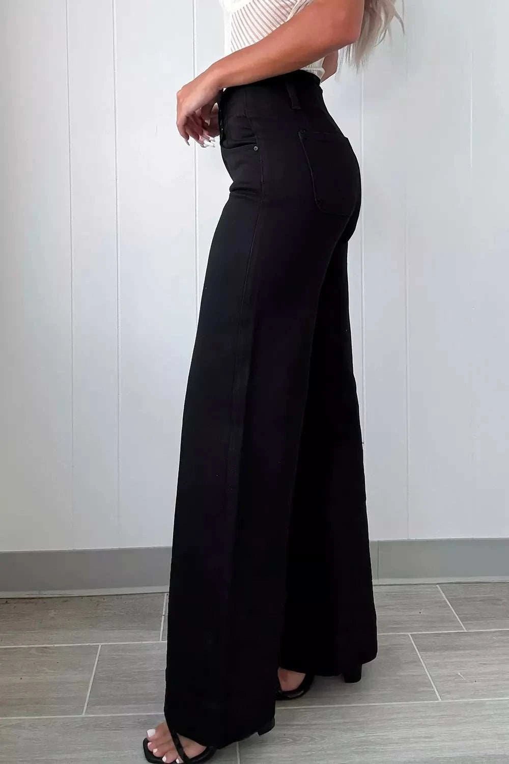 2-Button High Waist Flared Bottom Jeans - GlowUp Garments