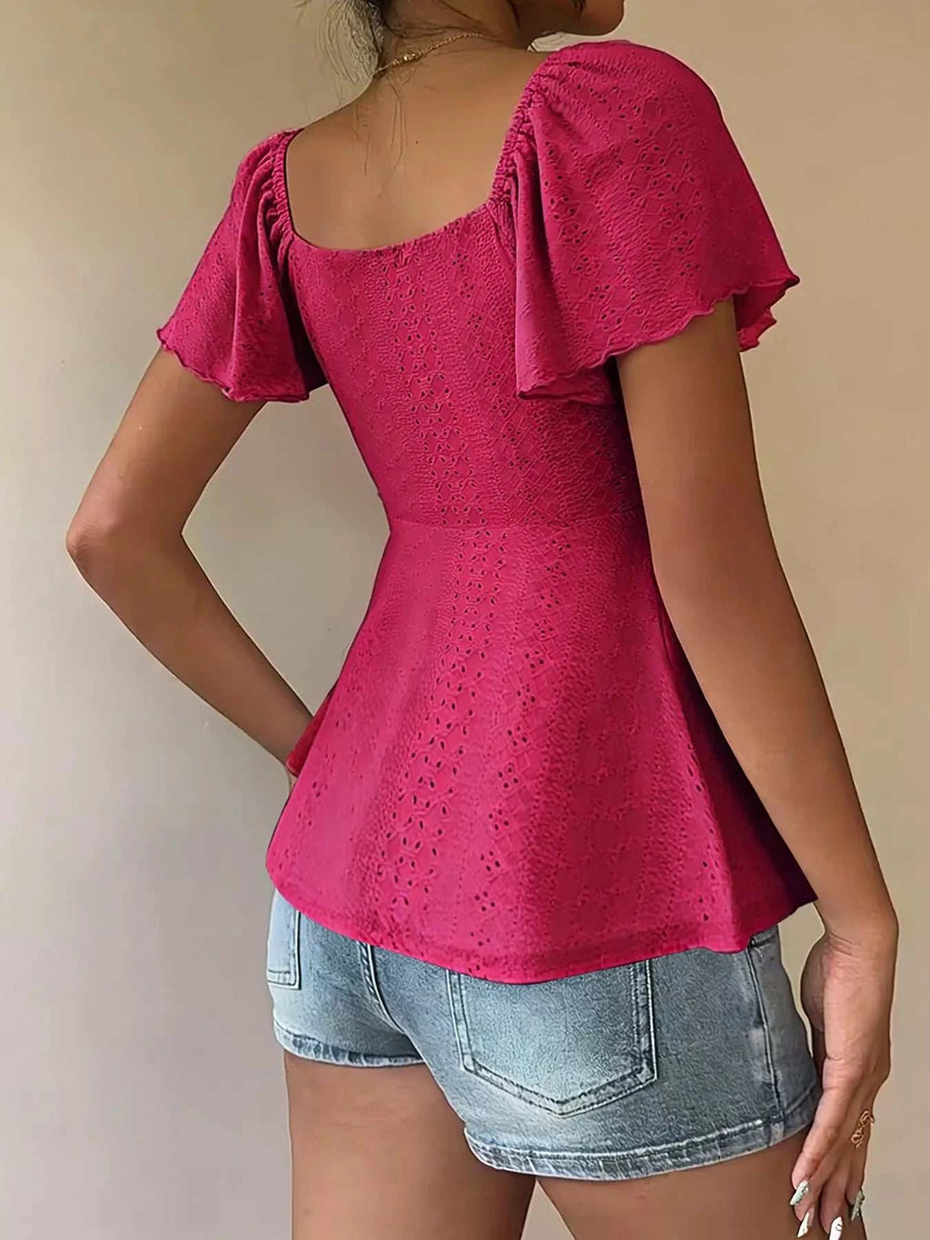 Sweetheart Neck Flutter Sleeve Top - GlowUp Garments