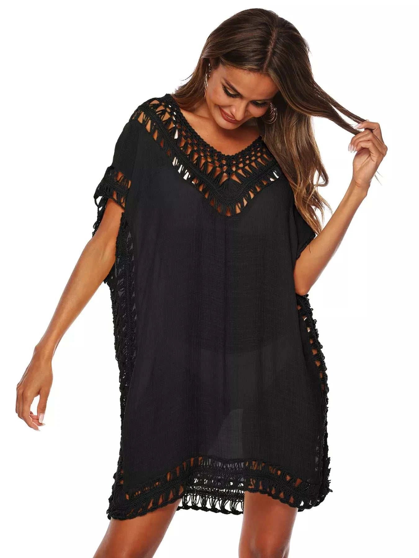 Crochet Trim V-Neck Cover-Up Dress - GlowUp Garments