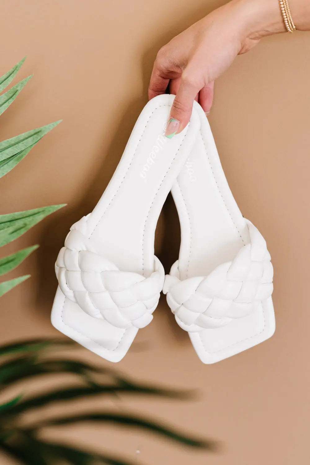 Weeboo Cakewalk Woven Square Toe Slides in White - GlowUp Garments