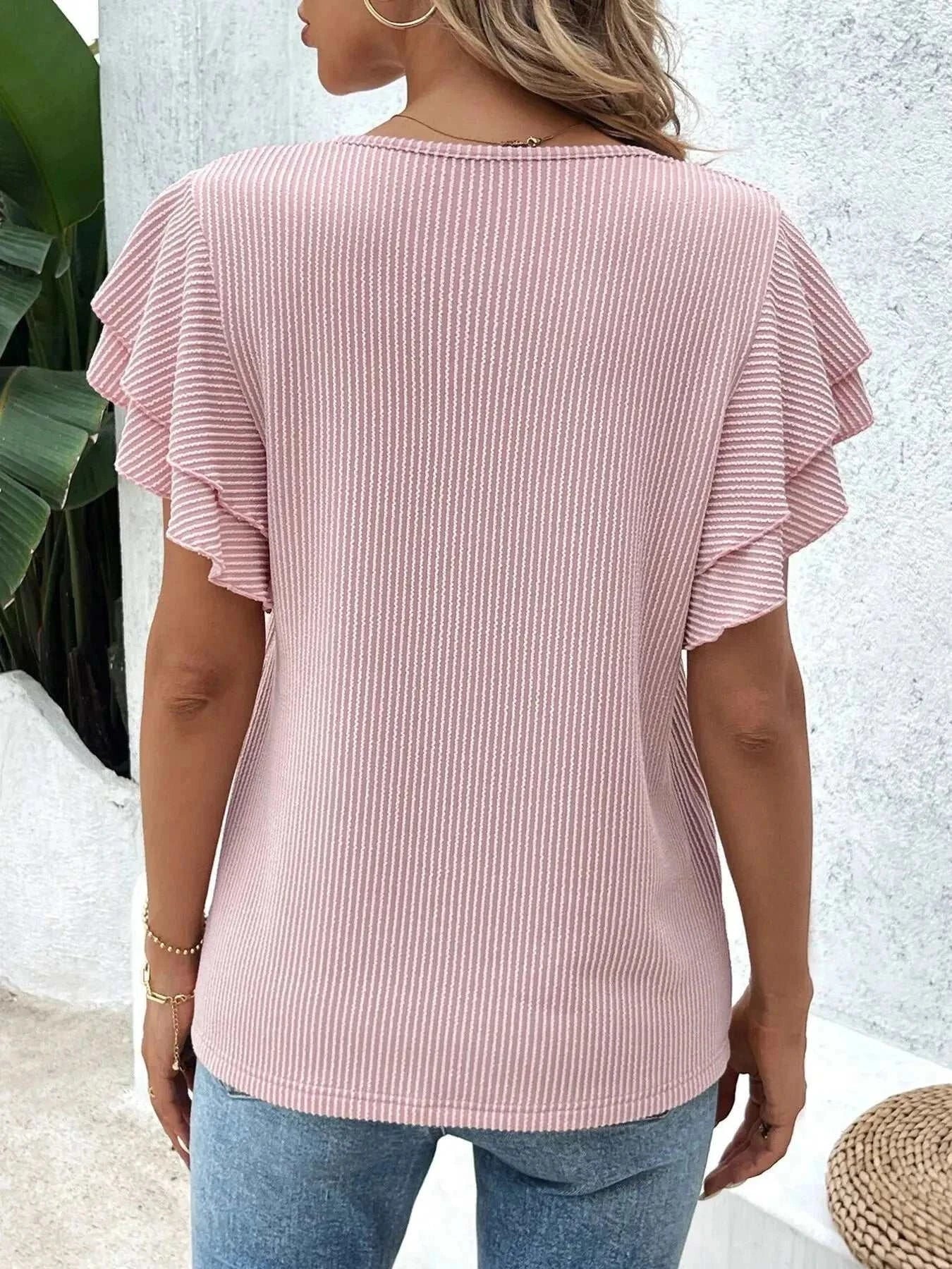 Ribbed Flutter Sleeve T-Shirt - GlowUp Garments