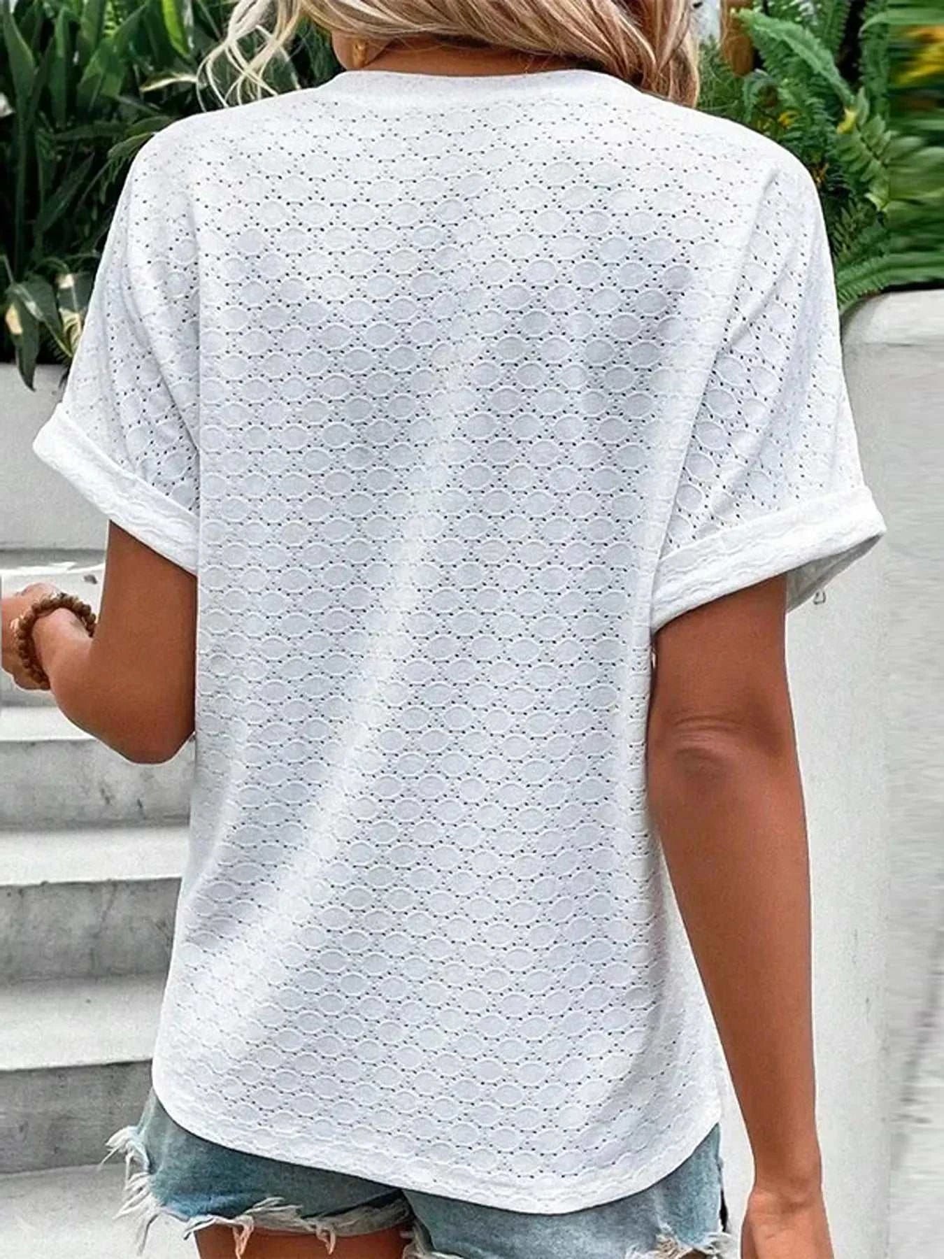 Notched Short Sleeve Top - GlowUp Garments