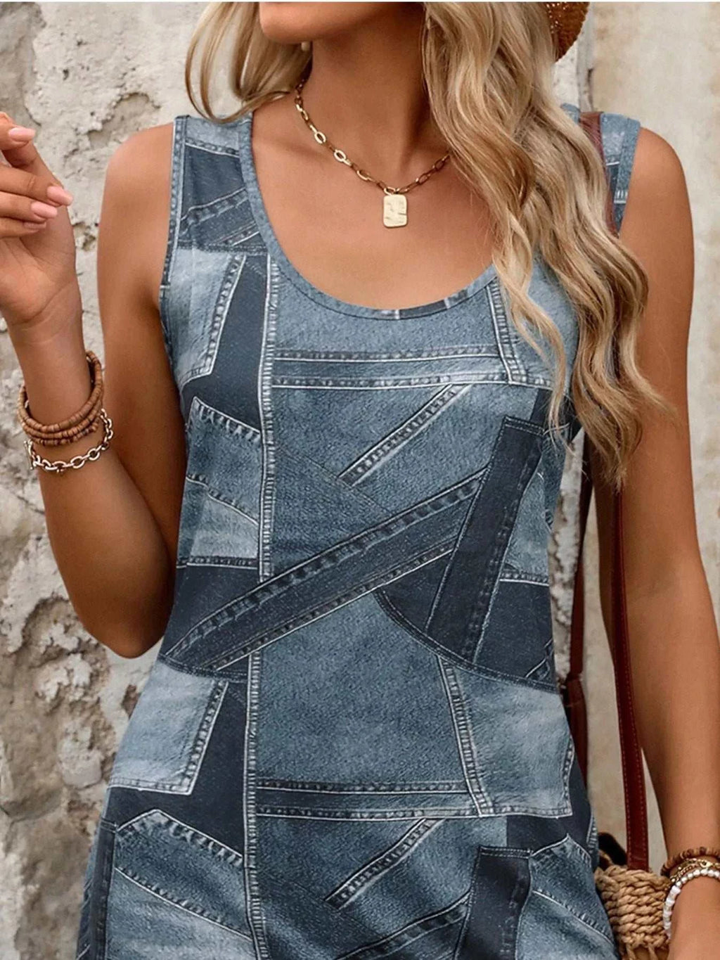Patchwork Denim Sleeveless Dress - GlowUp Garments