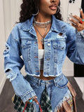Distressed Cropped Denim Jacket - GlowUp Garments