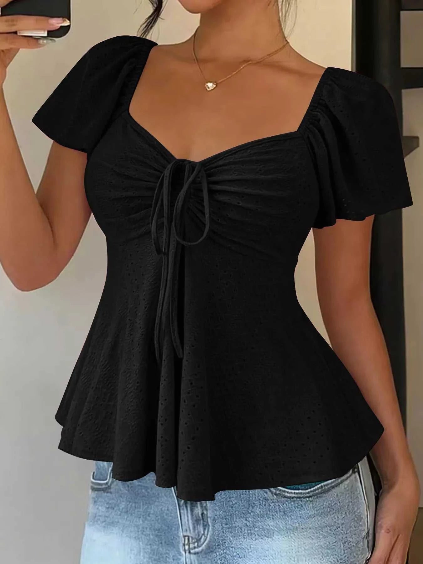 Sweetheart Neck Flutter Sleeve Top - GlowUp Garments