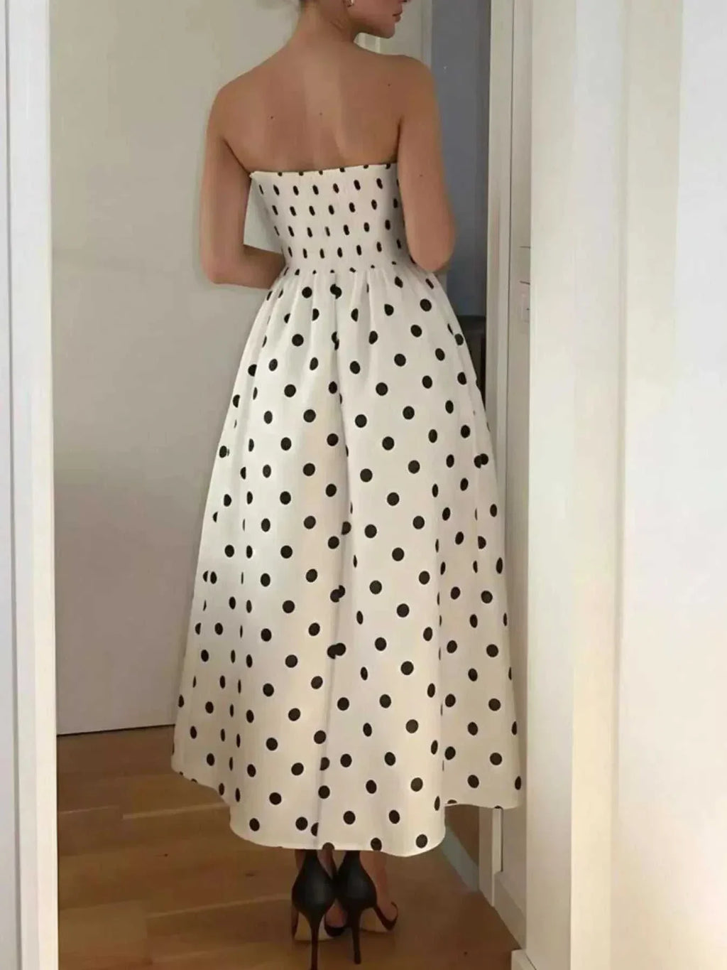 Polka Dot Strapless Midi Dress - GlowUp Garments