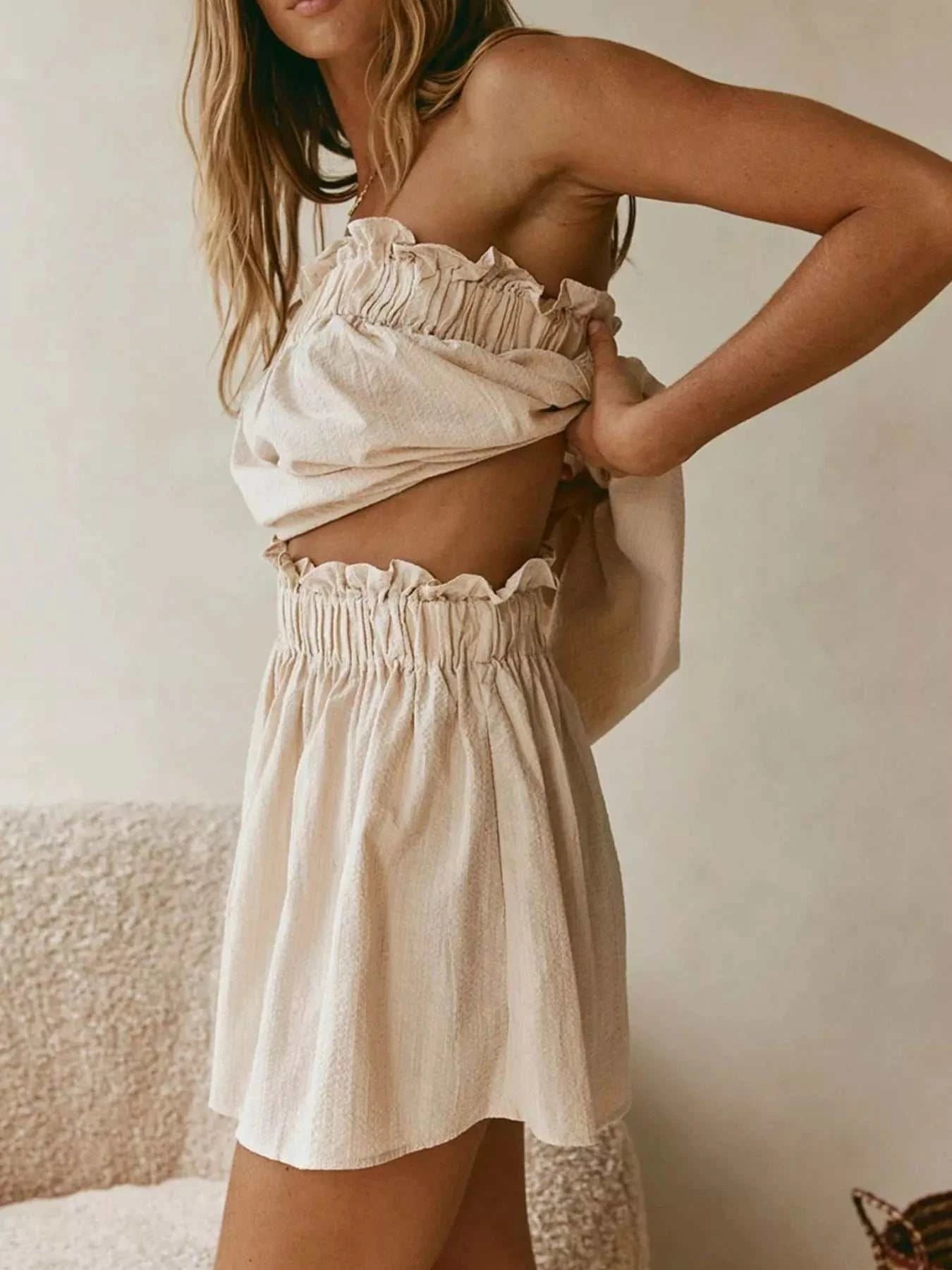 Full Size Strapless Top and High-Waisted Skirt Set Plus Size - GlowUp Garments
