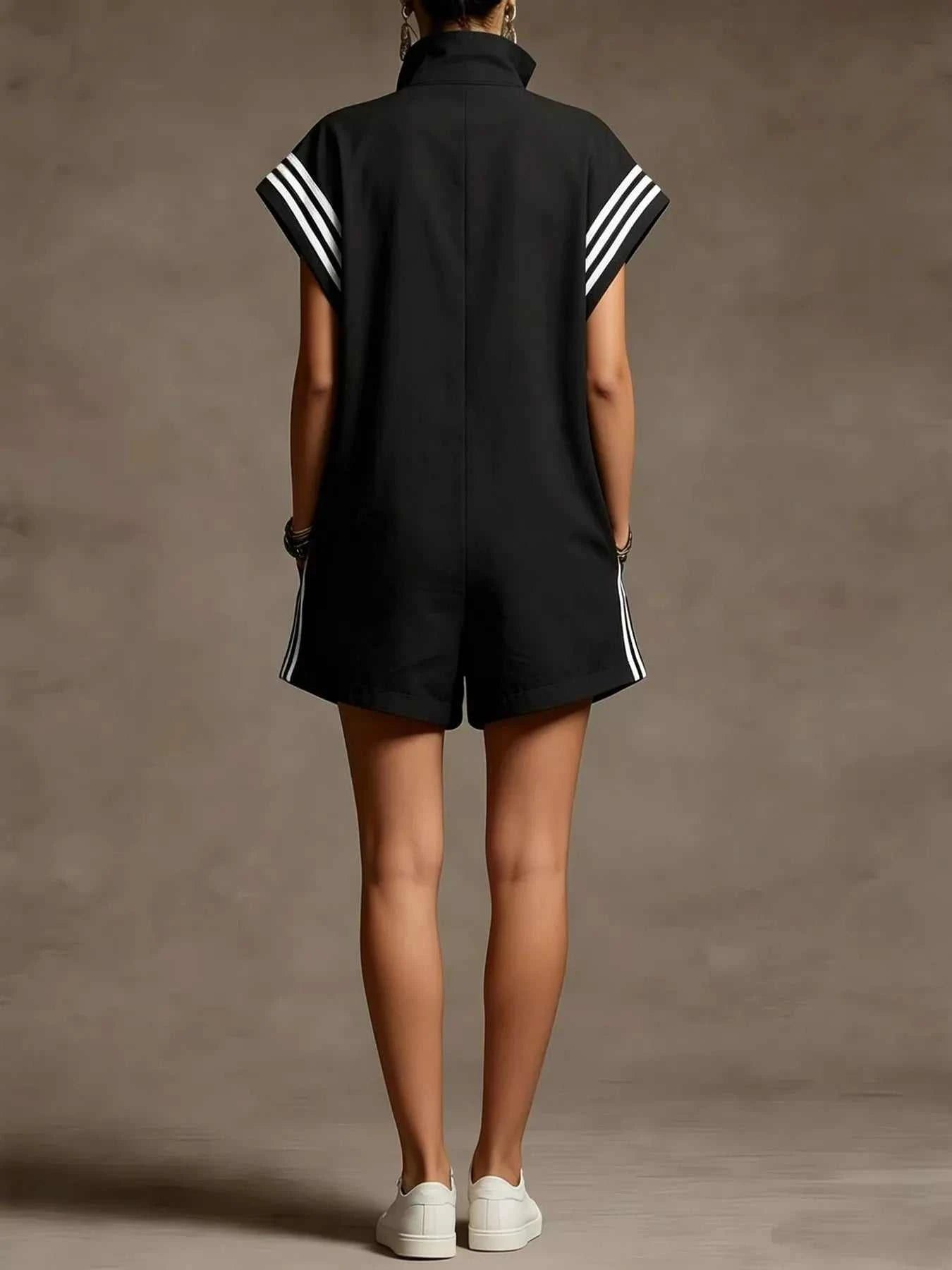 Striped Zip Front Romper - GlowUp Garments
