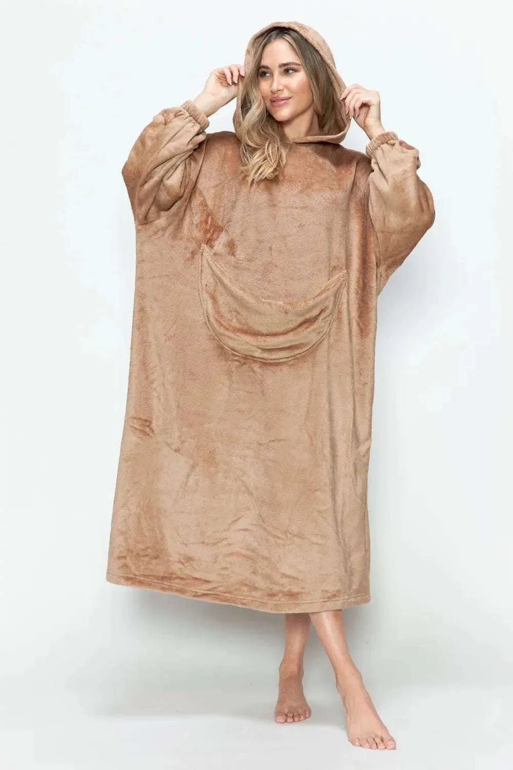 Double Take Full Size Pocketed Hooded Midi Lounge Dress - GlowUp Garments