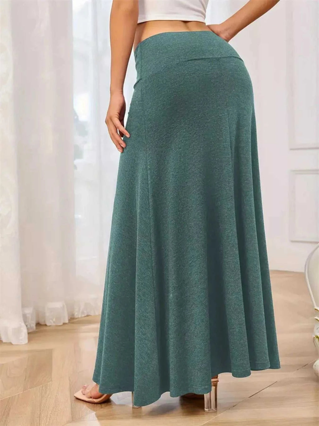 Flowy Maxi Skirt with Wide Waistband - GlowUp Garments