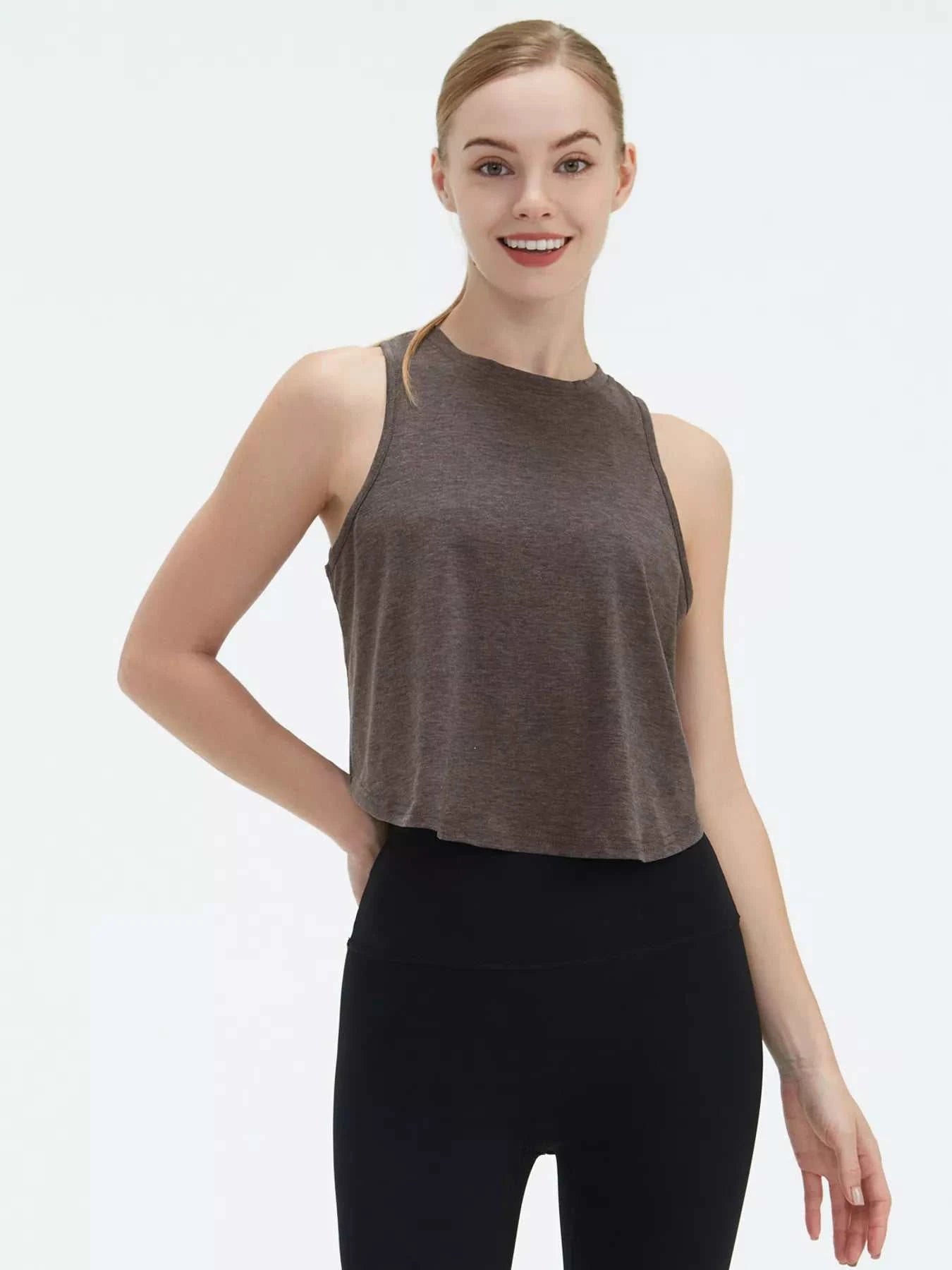 Cutout Back Round Neck Active Tank - GlowUp Garments