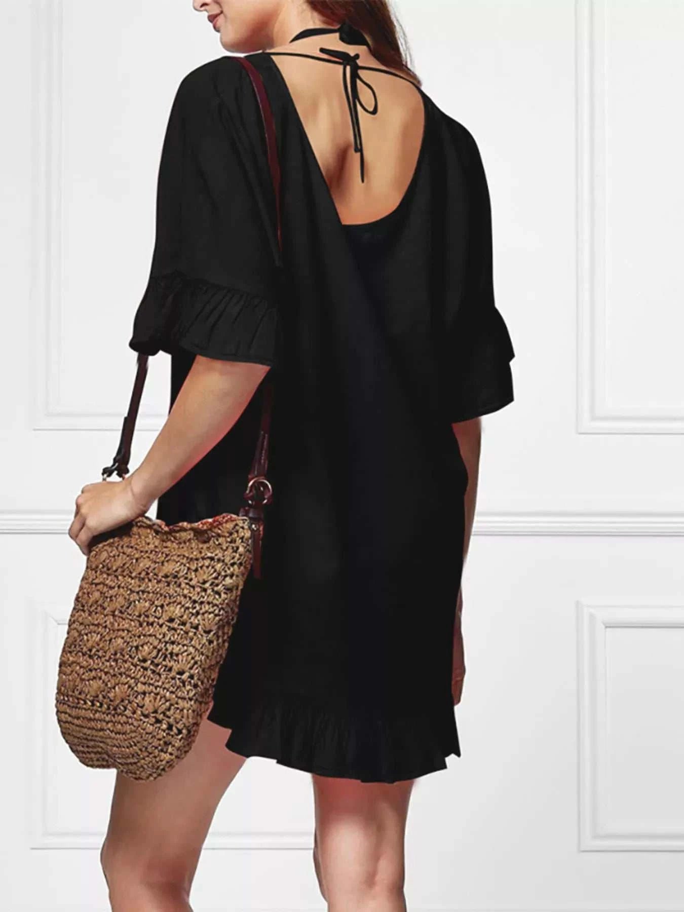 Ruffled Trim V-Neck Cover-Up Dress - GlowUp Garments
