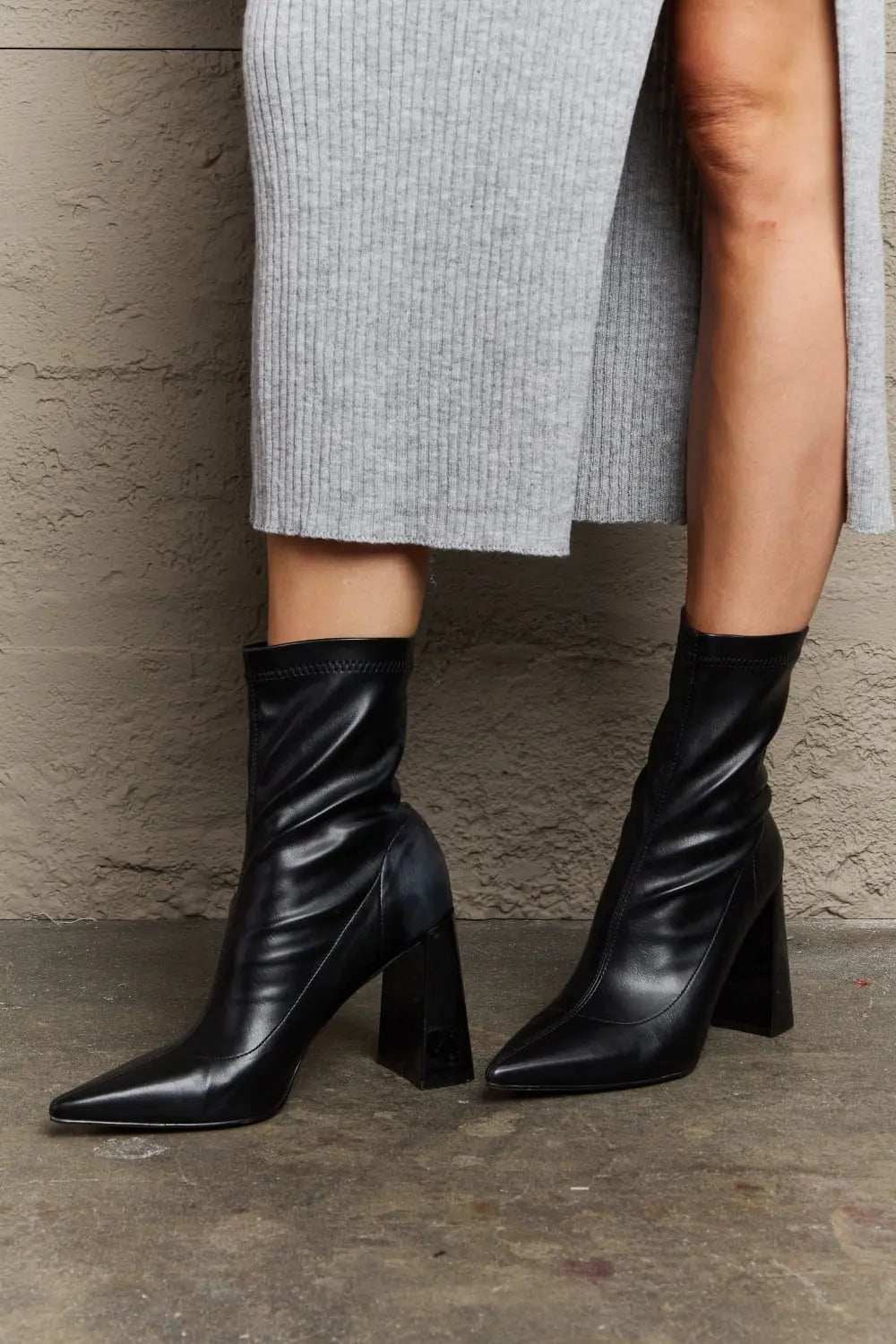 Weeboo Stacy Block Heel Sock Boots - GlowUp Garments