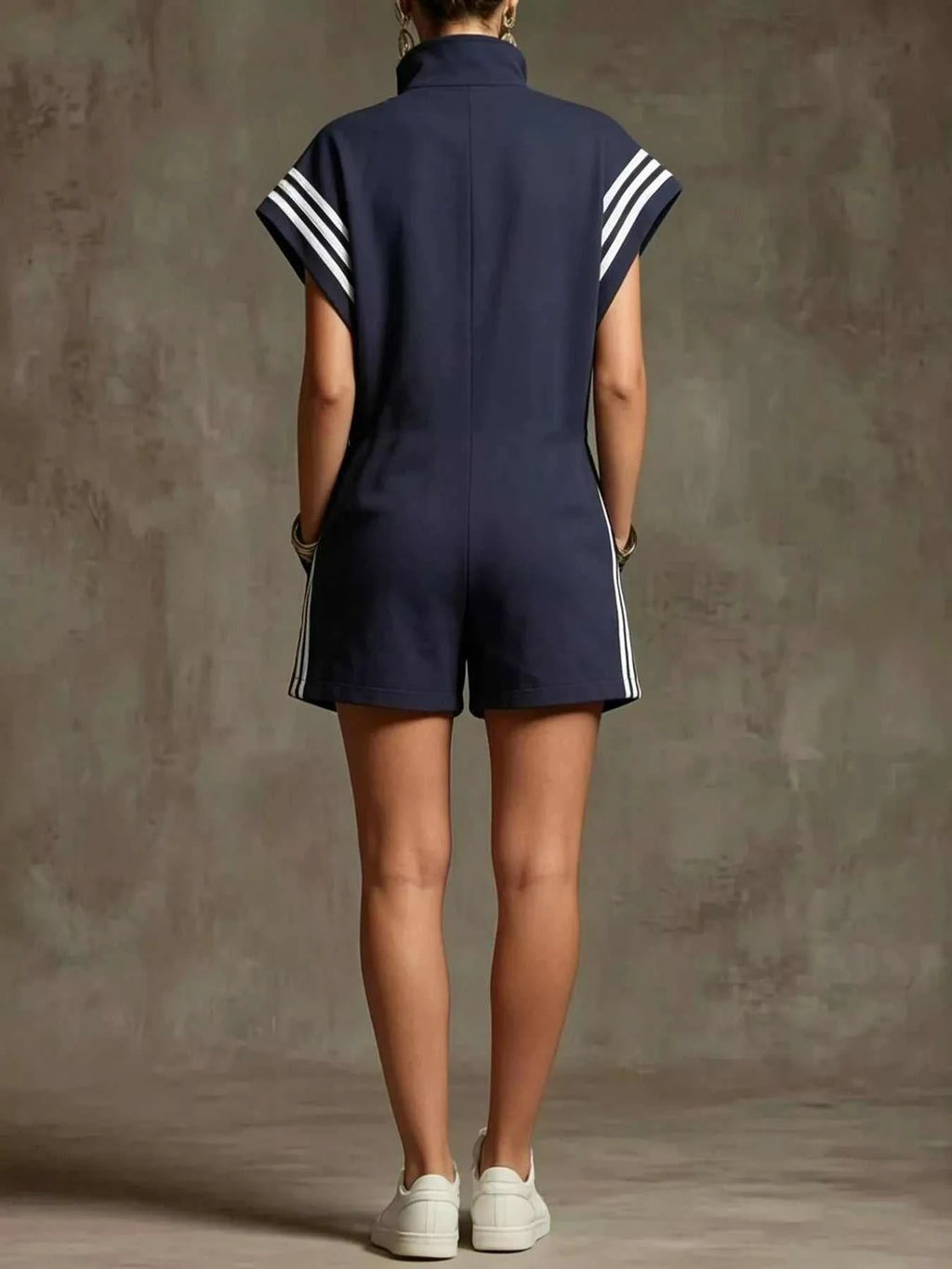 Striped Zip Front Romper - GlowUp Garments