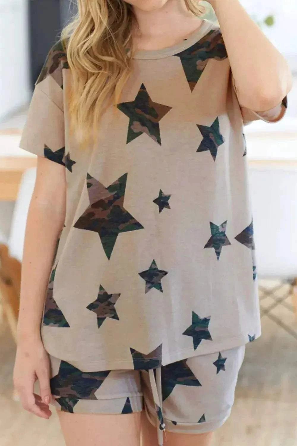 Camo Star Print Tee and Shorts Lounge Set - GlowUp Garments