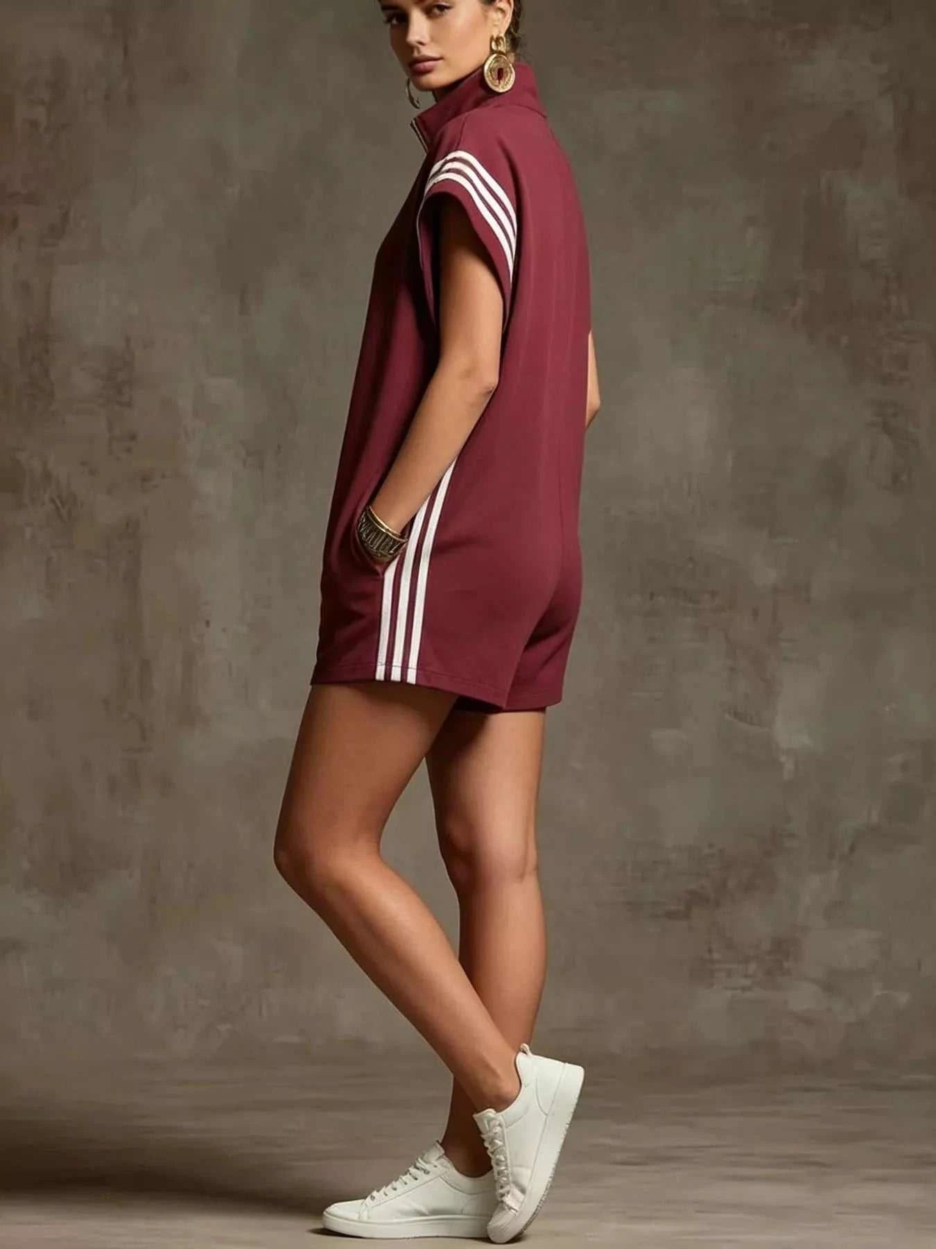 Striped Zip Front Romper - GlowUp Garments