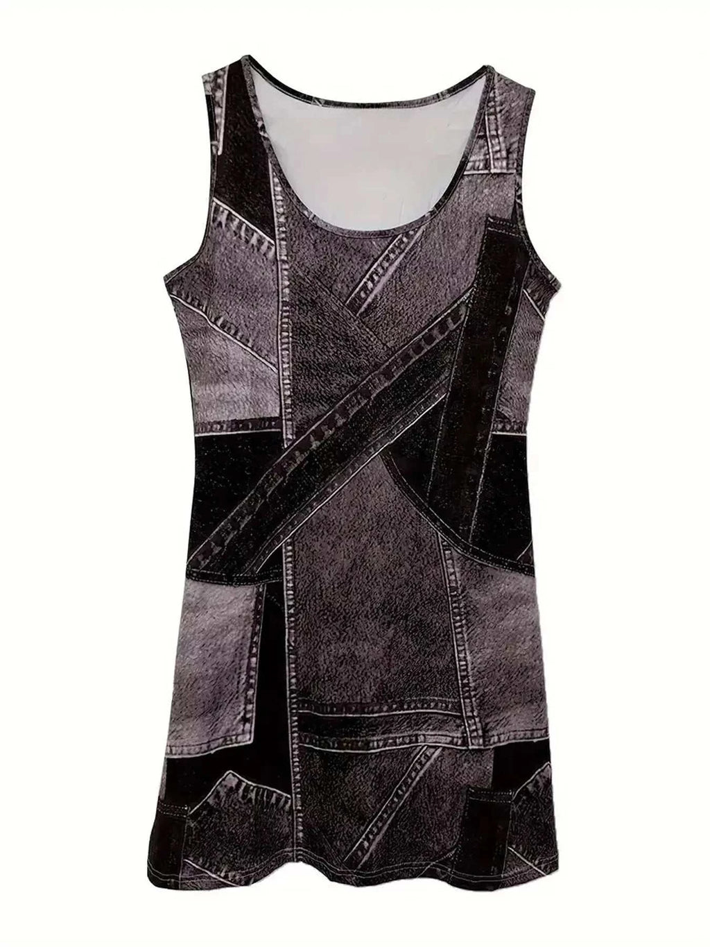 Patchwork Denim Sleeveless Dress - GlowUp Garments