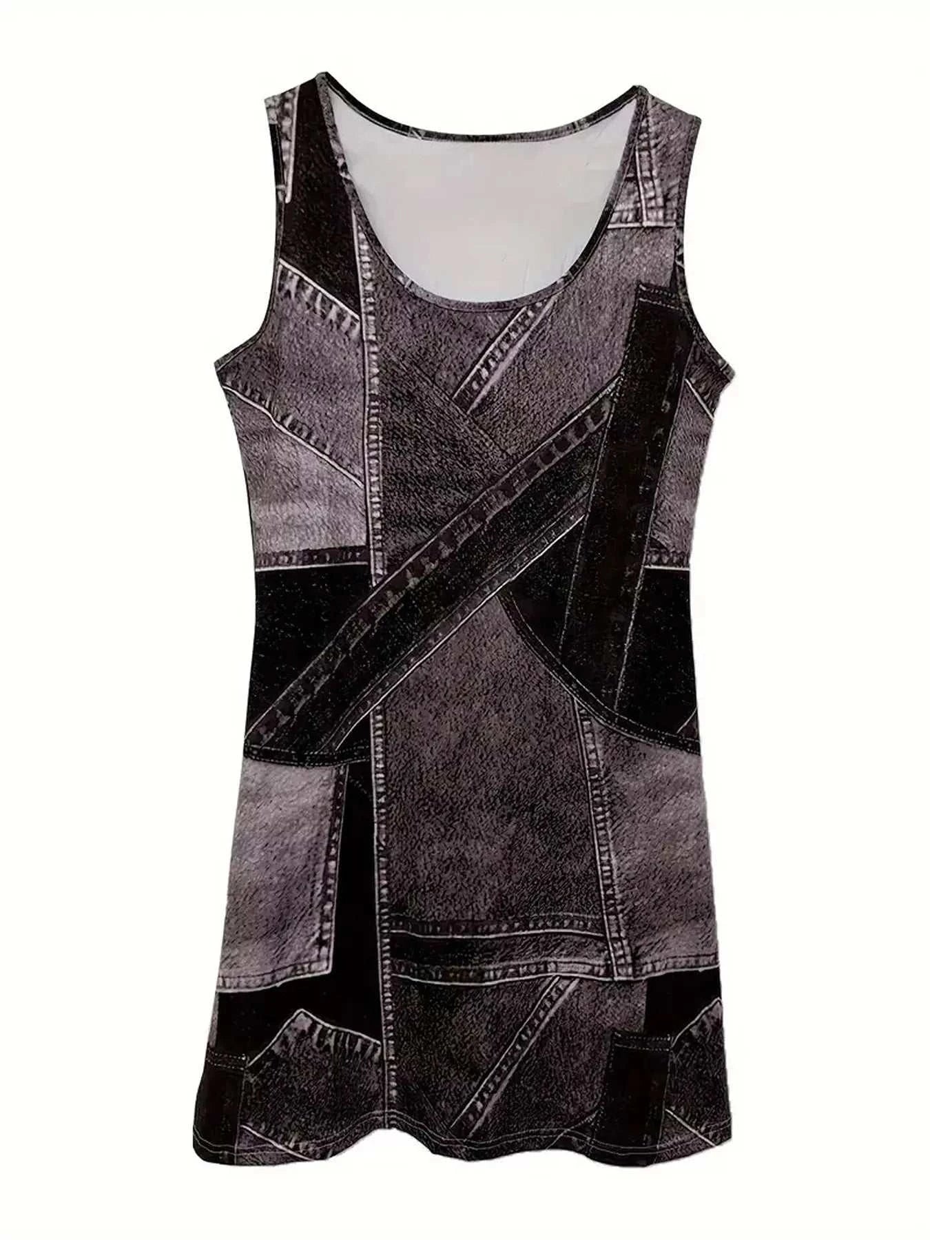 Patchwork Denim Sleeveless Dress - GlowUp Garments