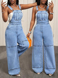 Wide Strap Wide Leg Denim Overalls - GlowUp Garments
