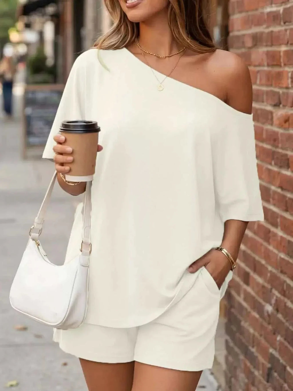 Full Size One Shoulder Top and Shorts Set Plus Size - GlowUp Garments