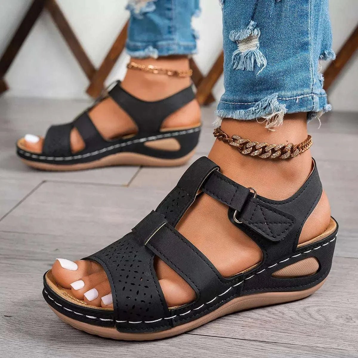 Open Toe Wedge Sandals - GlowUp Garments