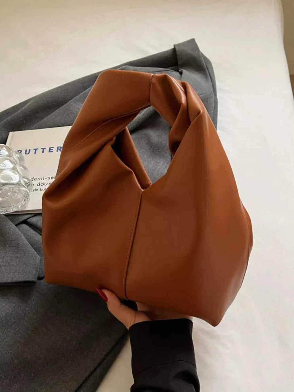 Knot Handle Leather Handbag - GlowUp Garments
