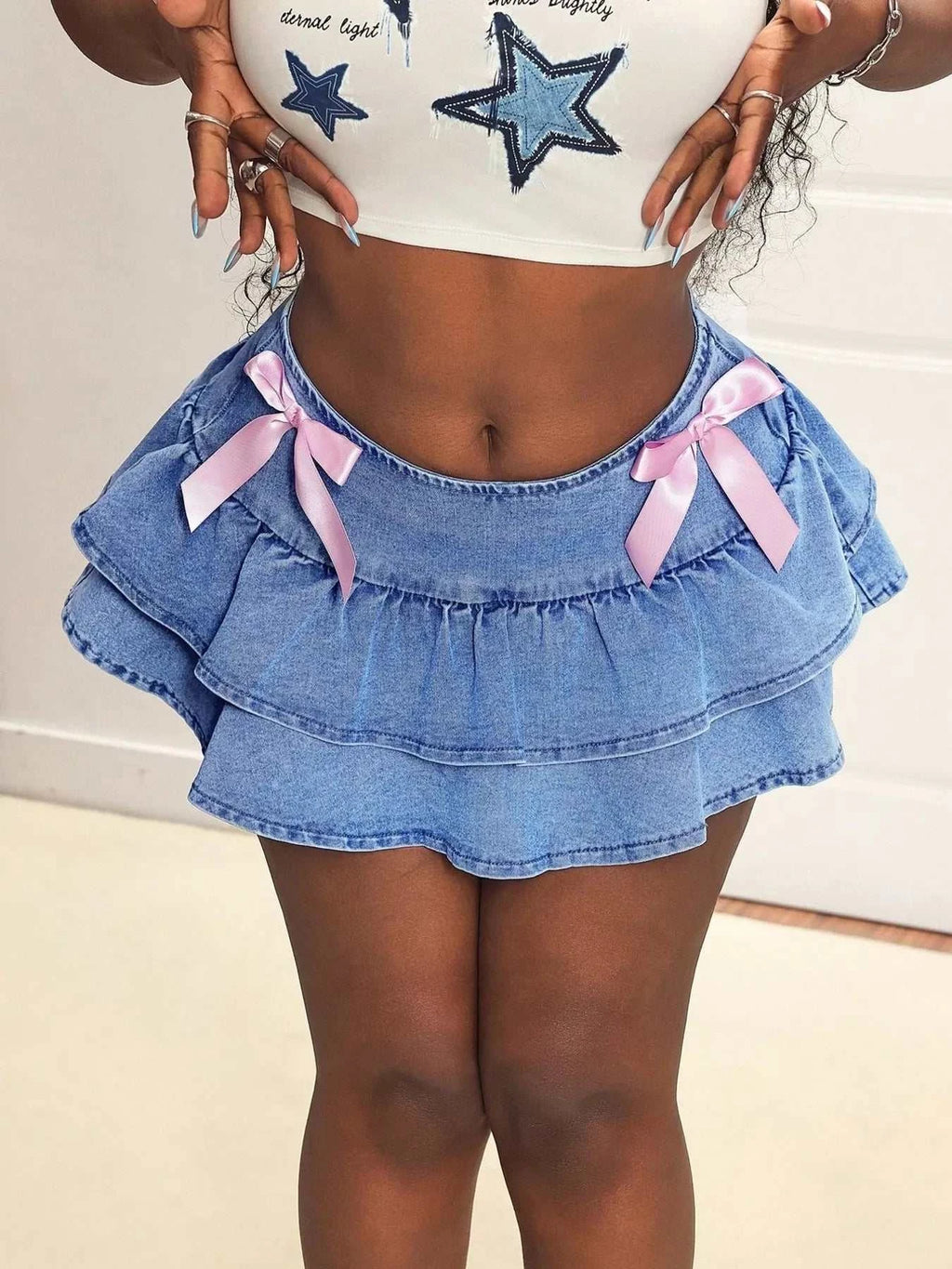 Ruffled Denim Mini Skirt - GlowUp Garments