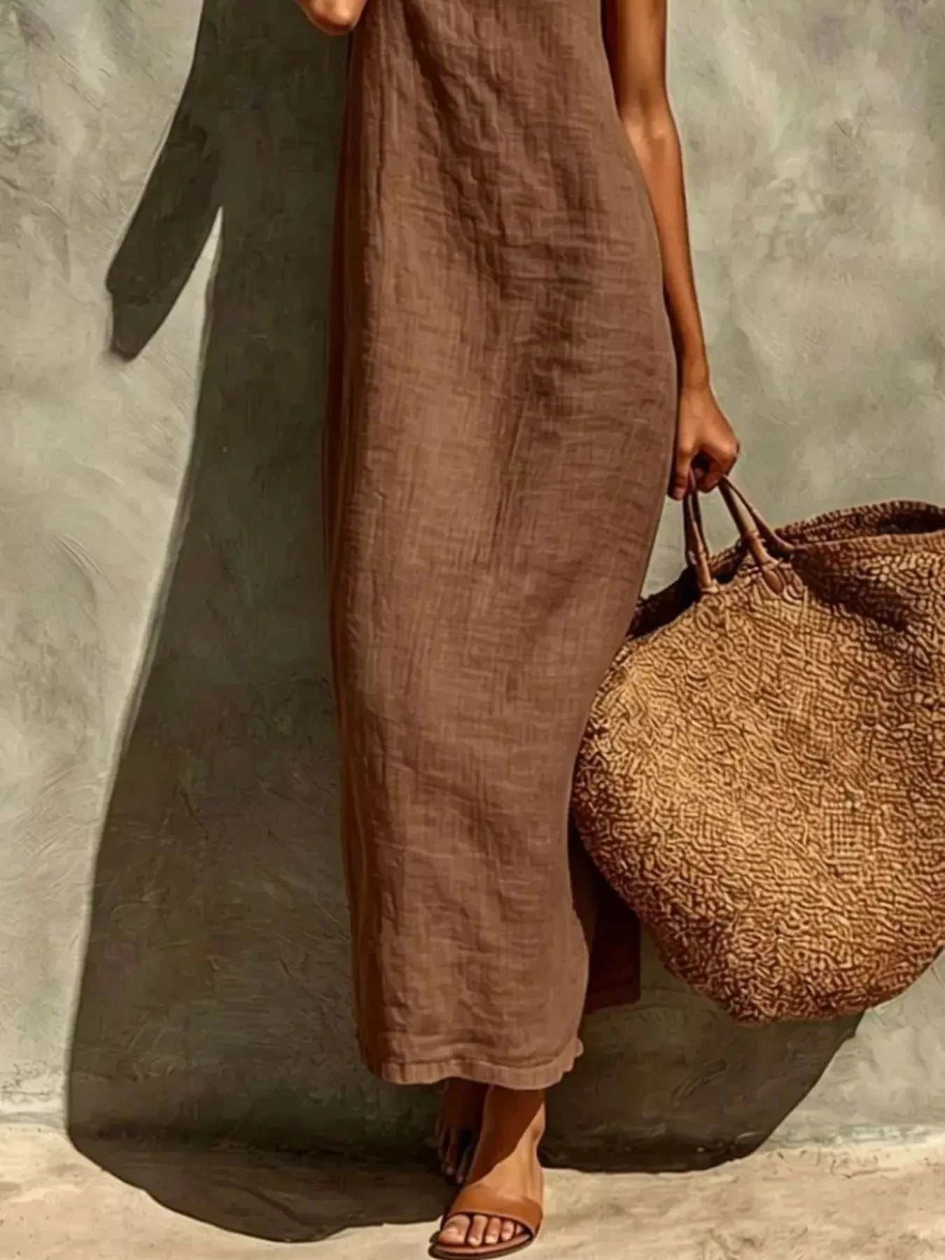 Sleeveless Linen Casual Maxi Dress - GlowUp Garments