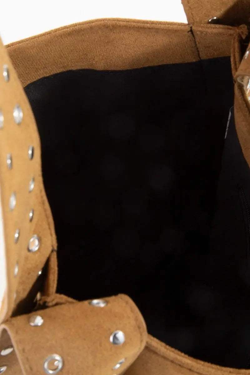 Grommet Strap Suede Shoulder Bag - GlowUp Garments