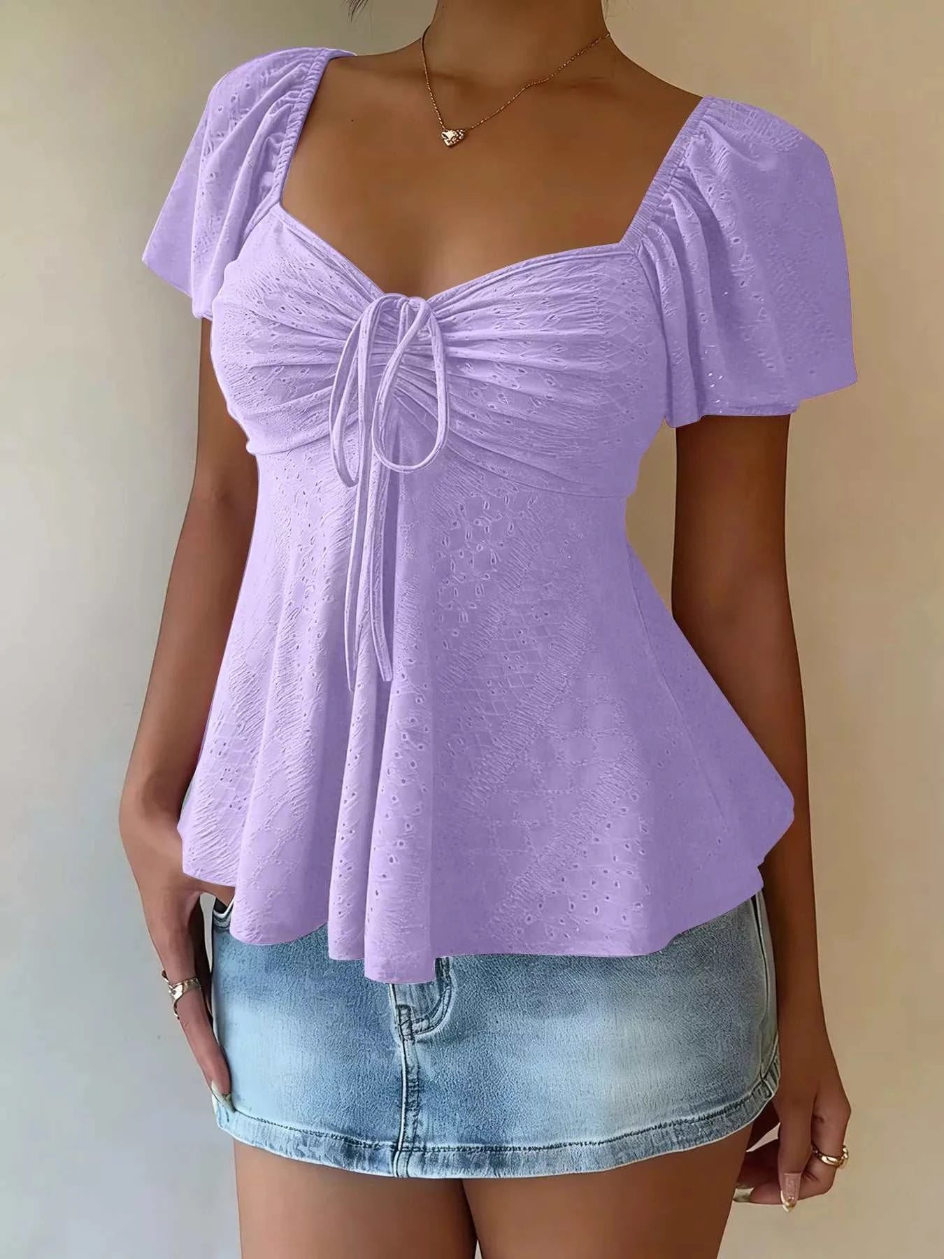 Sweetheart Neck Flutter Sleeve Top - GlowUp Garments