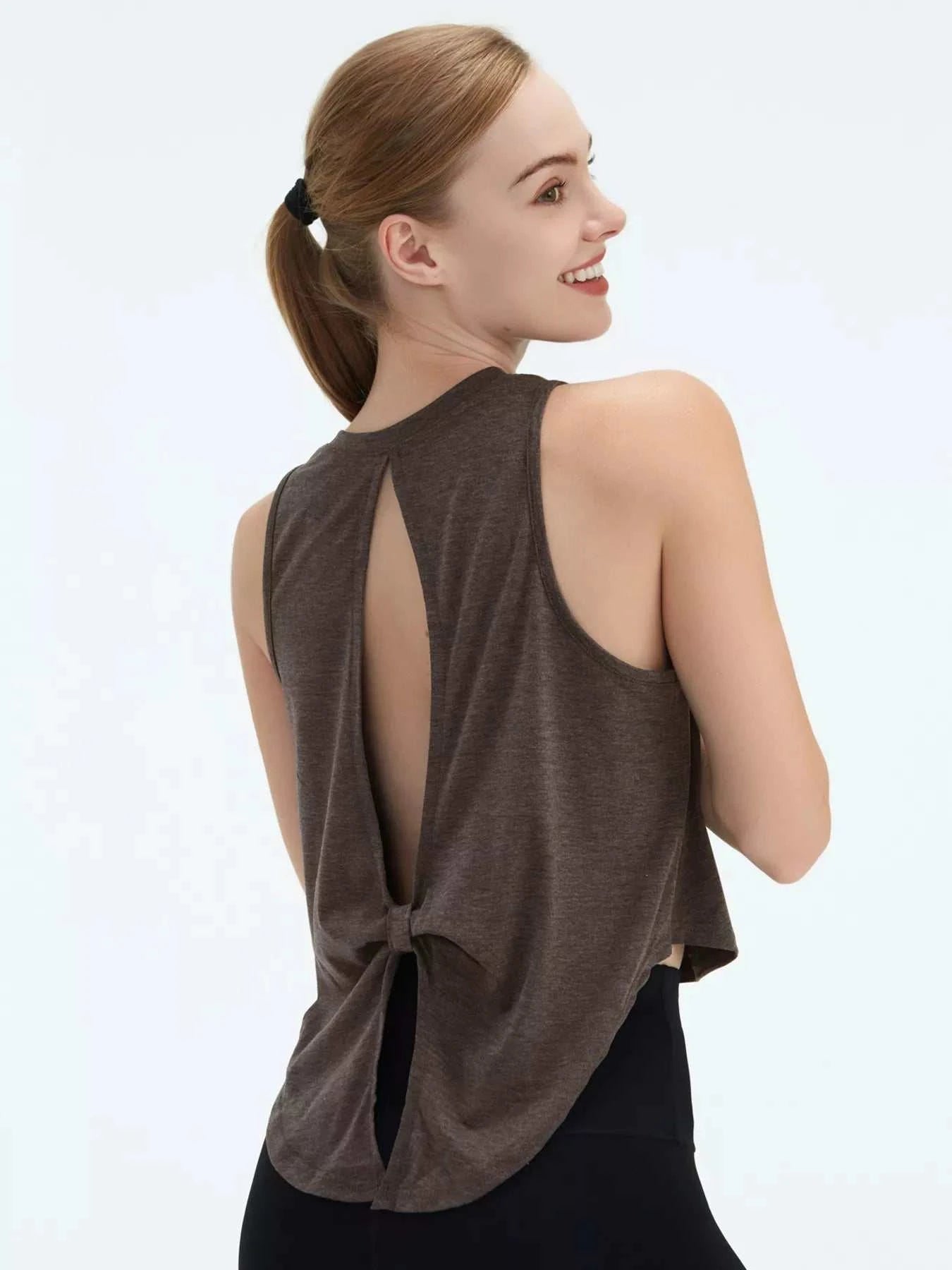 Cutout Back Round Neck Active Tank - GlowUp Garments