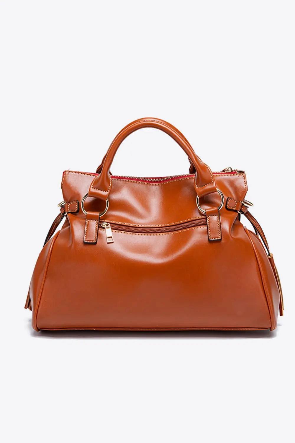 PU Leather Handbag with Tassels - GlowUp Garments
