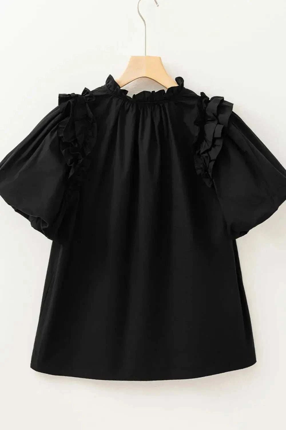 Ruffled Puff Short Sleeve Loose Blouse - GlowUp Garments