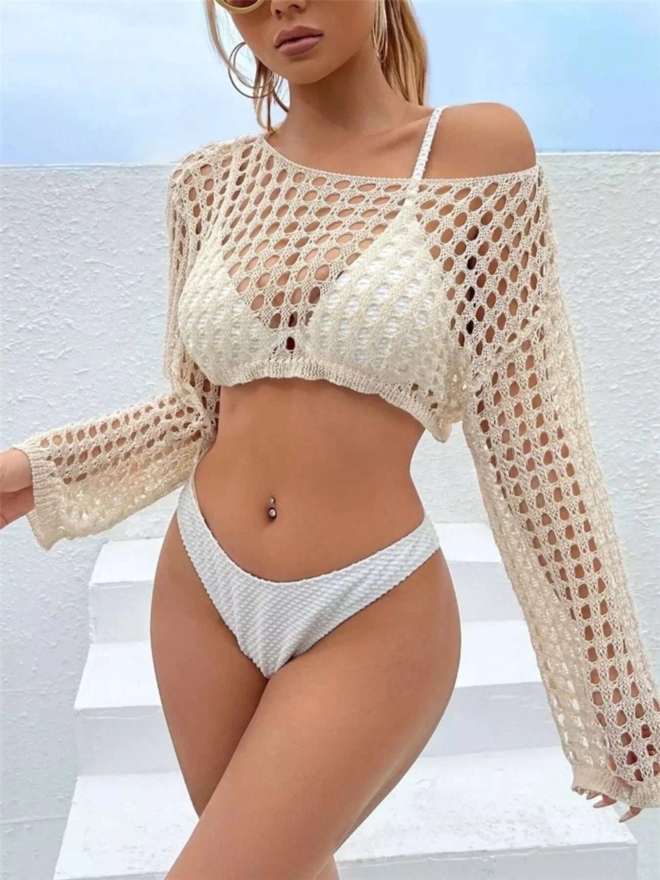 Crochet Knit Long Sleeve Cover-Up - GlowUp Garments
