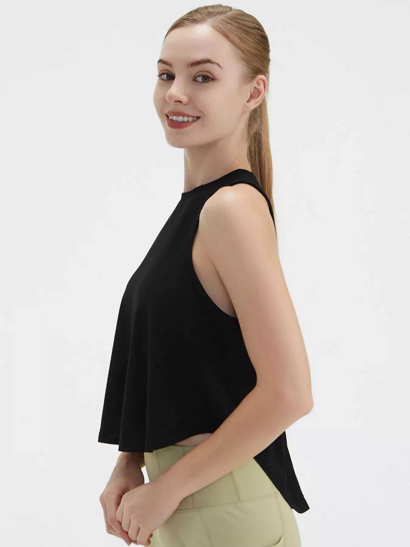 Cutout Back Round Neck Active Tank - GlowUp Garments
