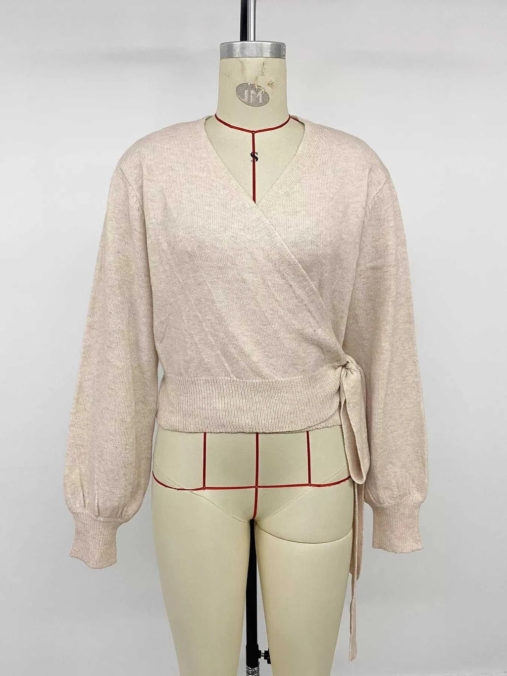 Tied Surplice Long Sleeve Sweater - GlowUp Garments