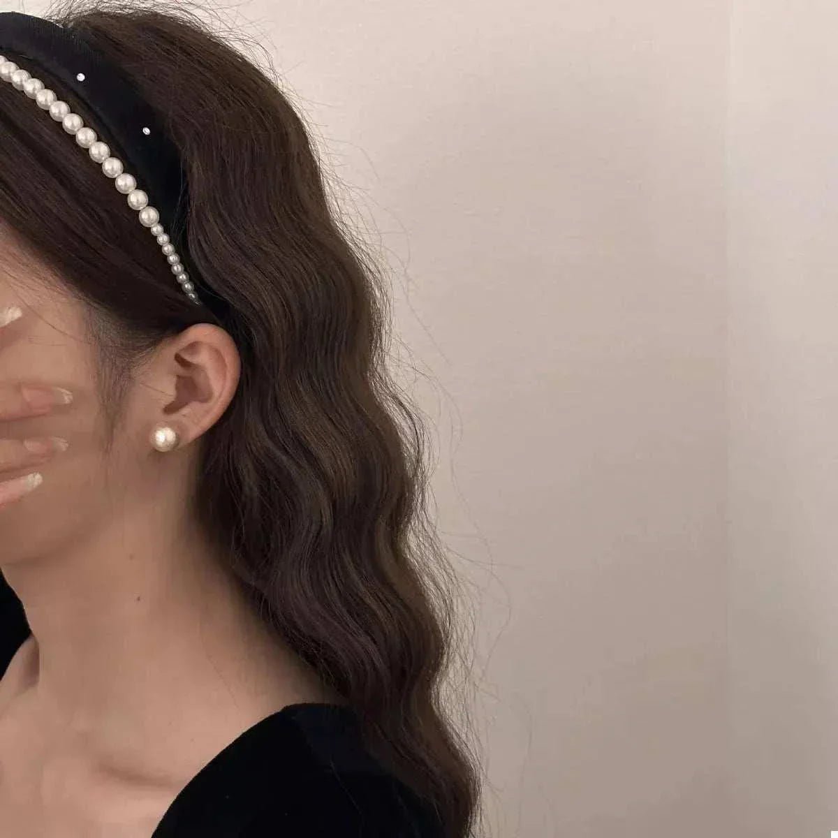 Pearl Embellished Velvet Headband - GlowUp Garments