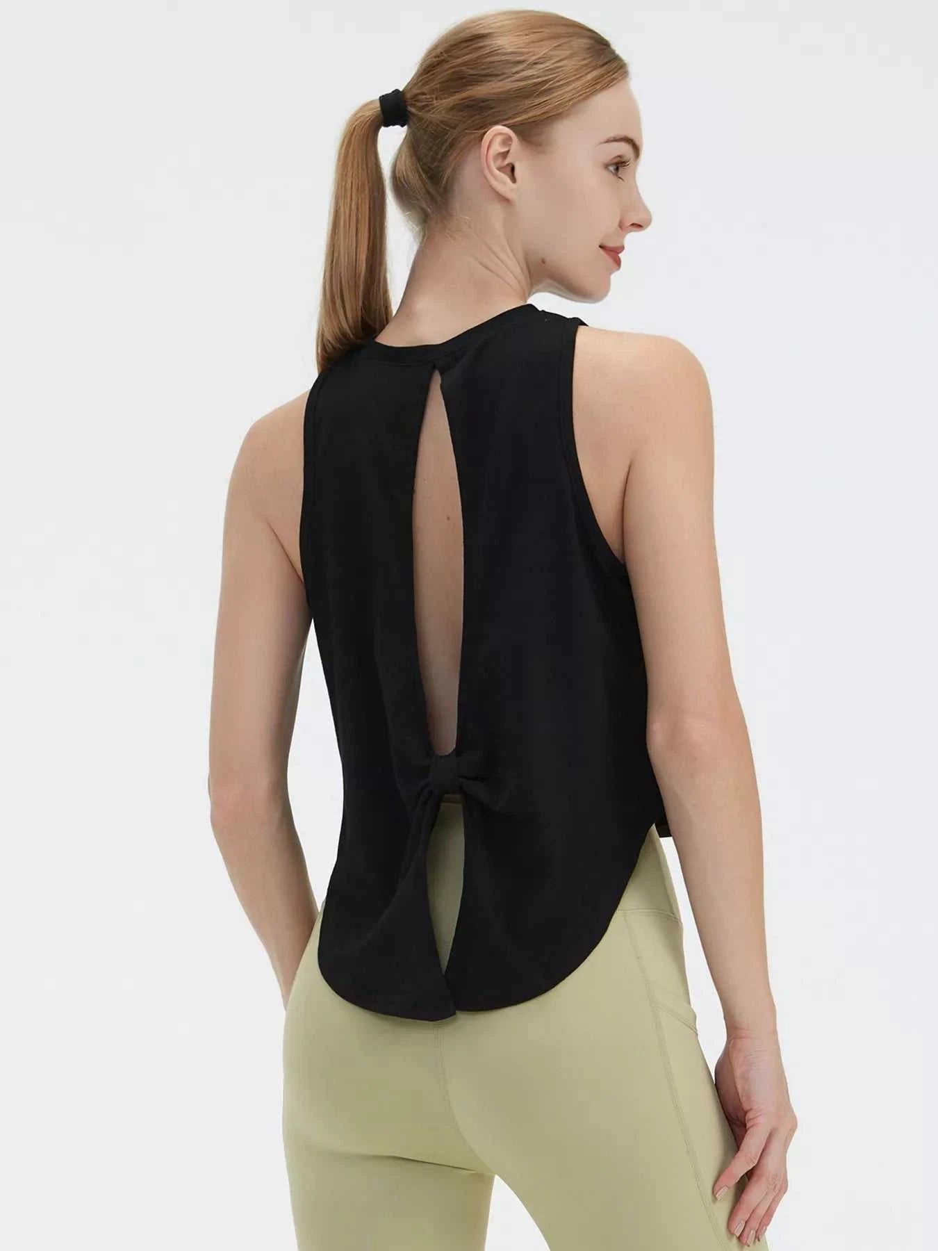 Cutout Back Round Neck Active Tank - GlowUp Garments