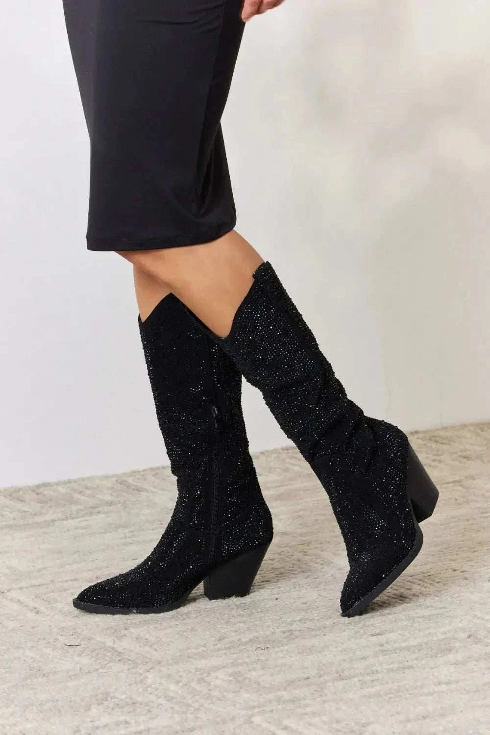 Forever Link Rhinestone Knee High Cowboy Boots - GlowUp Garments